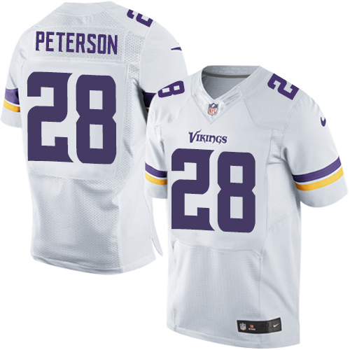 Men's Elite Adrian Peterson Nike Jersey White Road - #28 NFL Minnesota Vikings